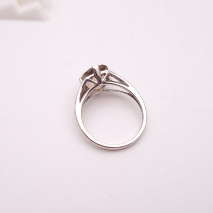 9ct White Gold Chequerboard Cushion Cut Smoky Quartz and Diamond Ring