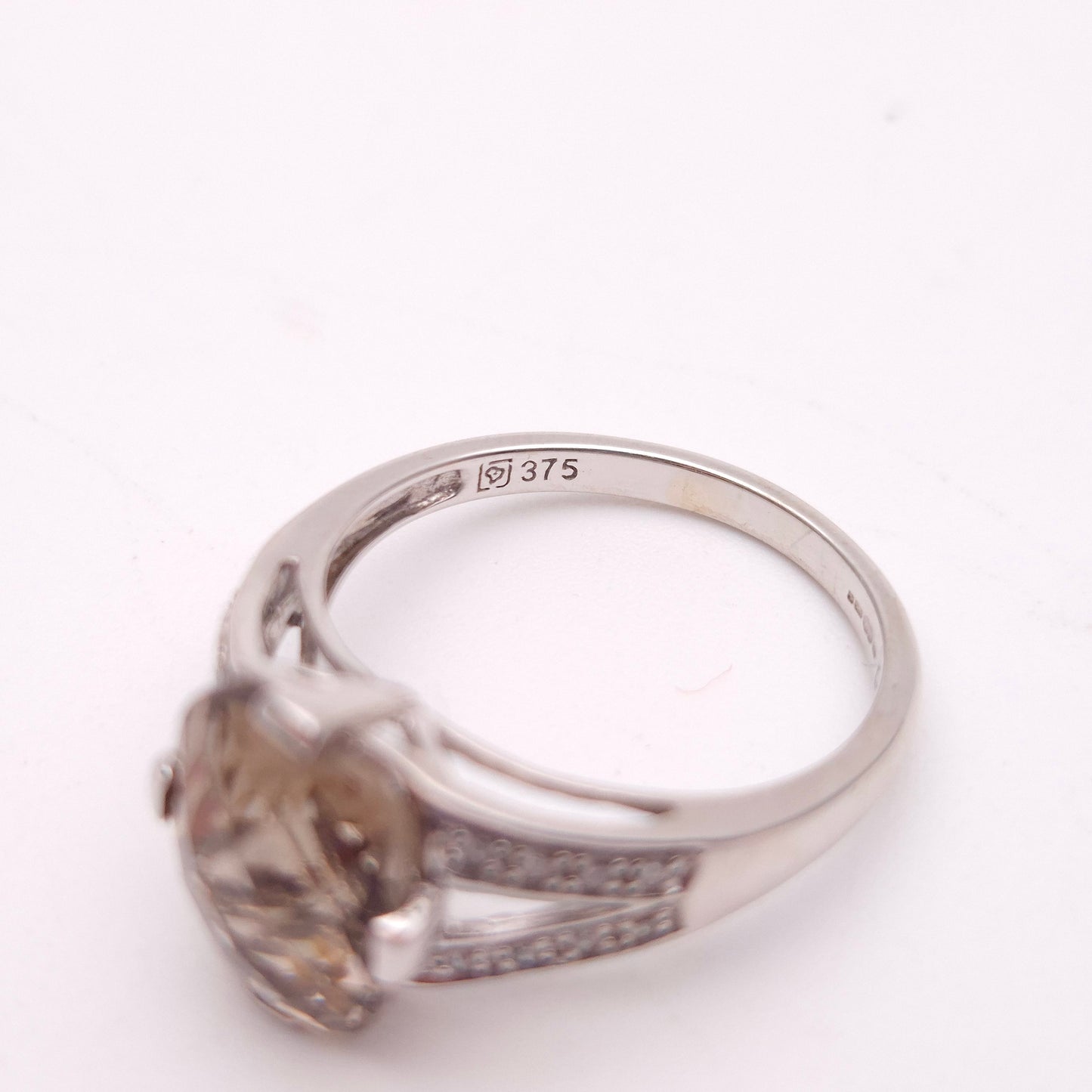 9ct White Gold Chequerboard Cushion Cut Smoky Quartz and Diamond Ring