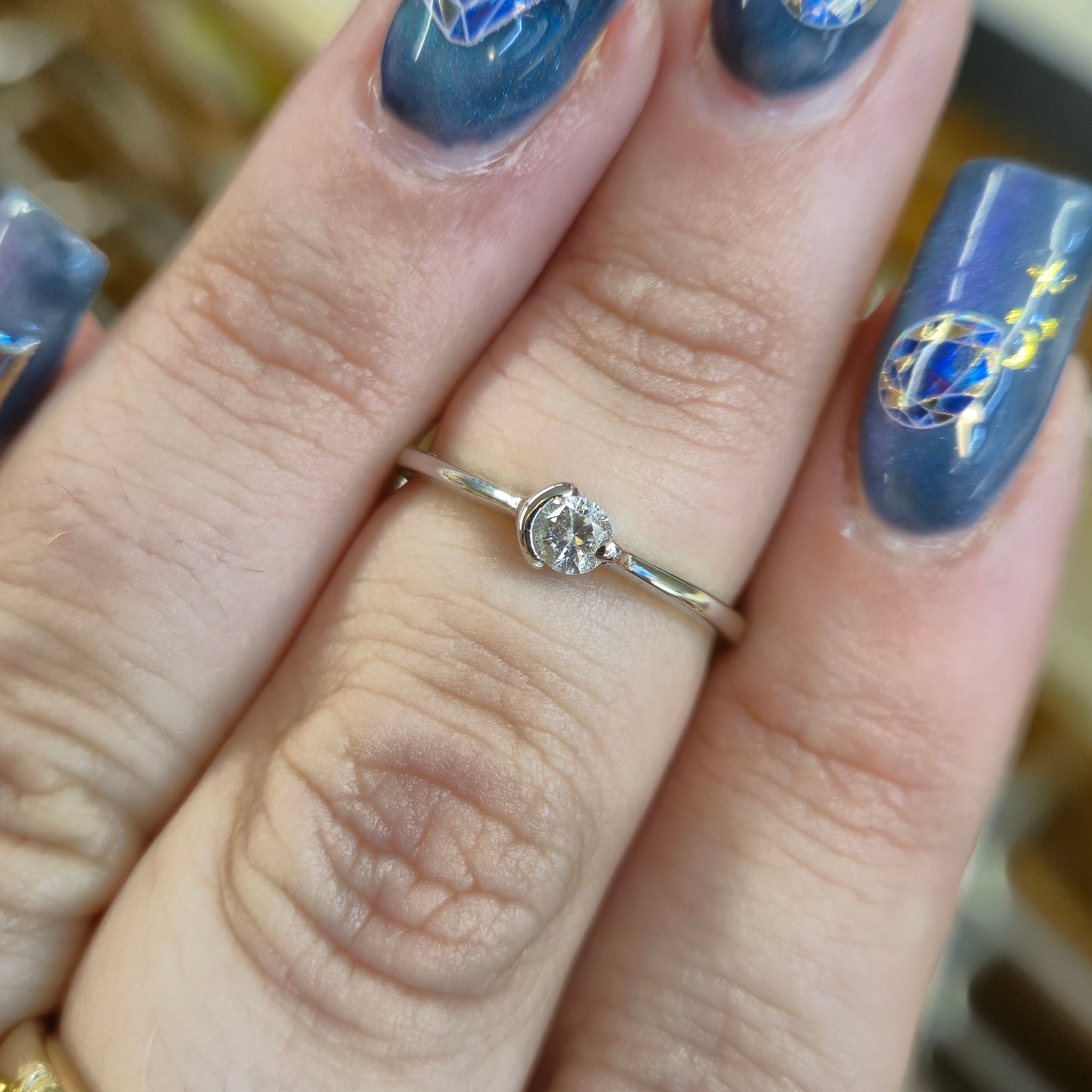 18ct White Gold ~0.15ct Diamond Half Bezel Set Solitaire Ring