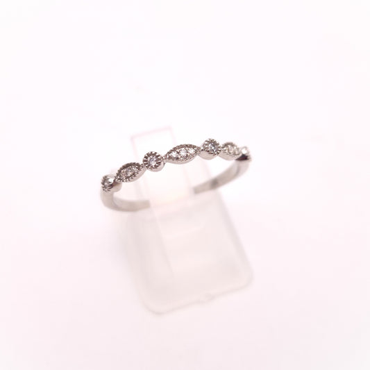 9ct White Gold Diamond Set Half Eternity Fancy Round / Marquise Panel Band Ring