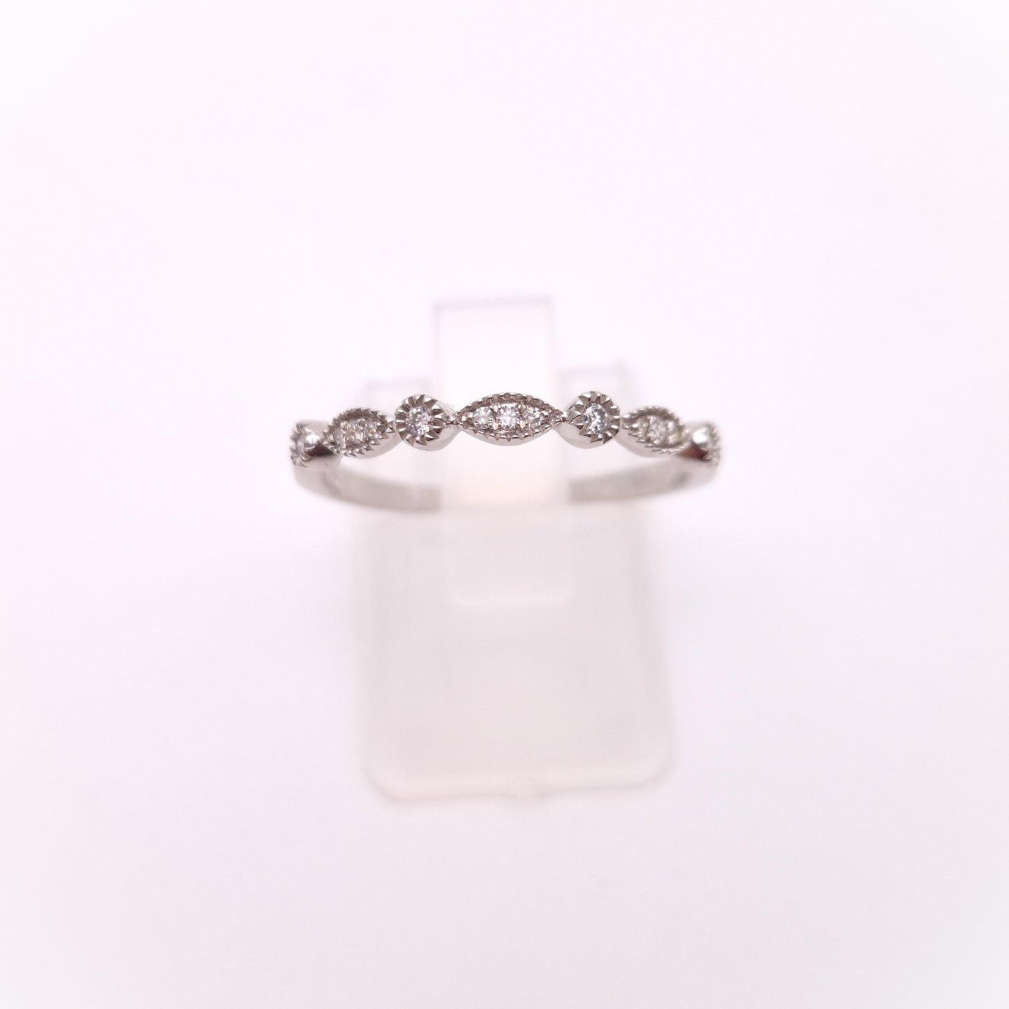 9ct White Gold Diamond Set Half Eternity Fancy Round / Marquise Panel Band Ring