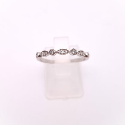 9ct White Gold Diamond Set Half Eternity Fancy Round / Marquise Panel Band Ring