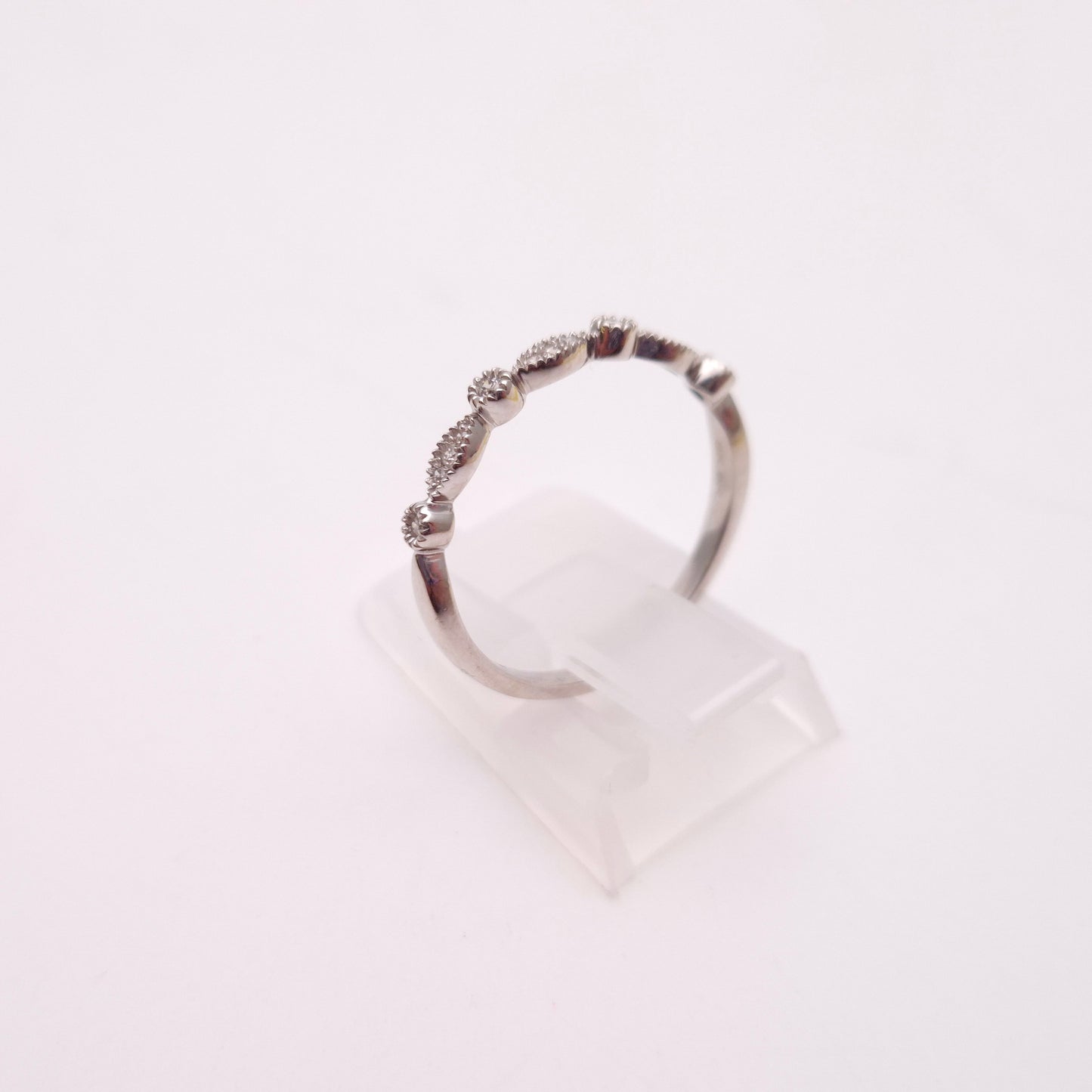 9ct White Gold Diamond Set Half Eternity Fancy Round / Marquise Panel Band Ring