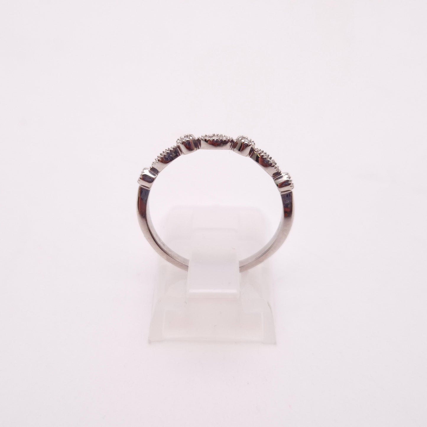 9ct White Gold Diamond Set Half Eternity Fancy Round / Marquise Panel Band Ring