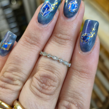 9ct White Gold Diamond Set Half Eternity Fancy Round / Marquise Panel Band Ring