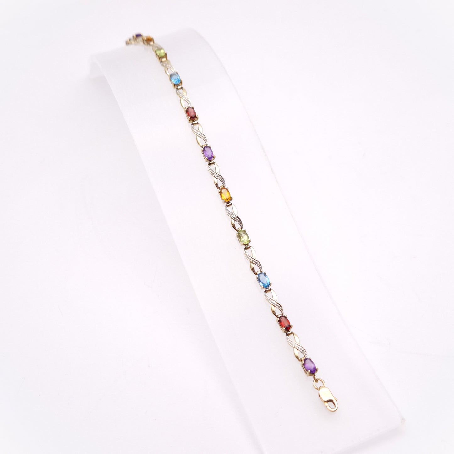 9ct Yellow Gold Rainbow Gemstone Bracelet with Garnet, Amethyst, Peridot etc.