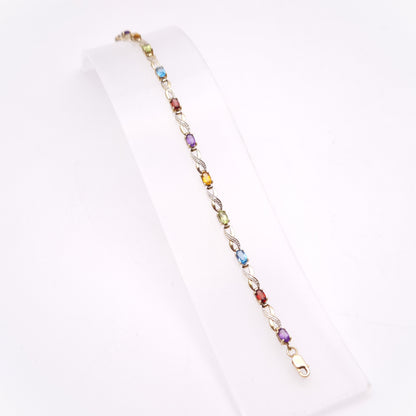 9ct Yellow Gold Rainbow Gemstone Bracelet with Garnet, Amethyst, Peridot etc.