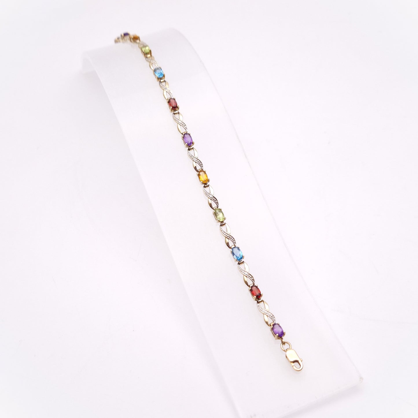 9ct Yellow Gold Rainbow Gemstone Bracelet with Garnet, Amethyst, Peridot etc.
