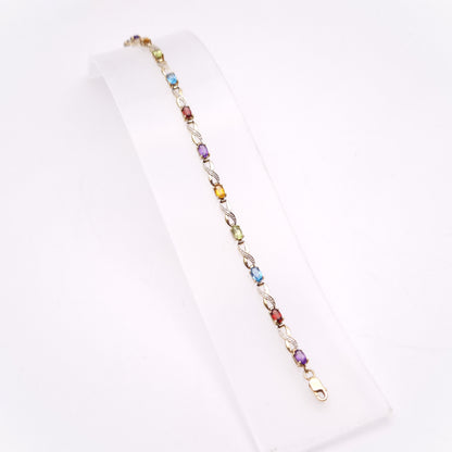 9ct Yellow Gold Rainbow Gemstone Bracelet with Garnet, Amethyst, Peridot etc.