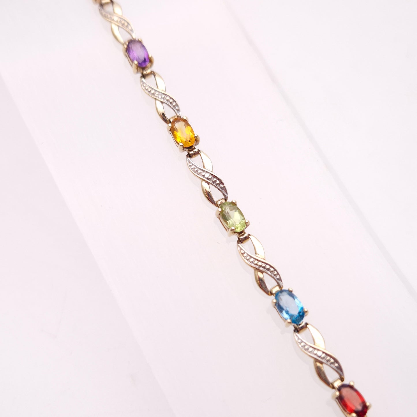 9ct Yellow Gold Rainbow Gemstone Bracelet with Garnet, Amethyst, Peridot etc.