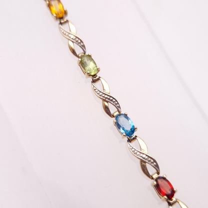 9ct Yellow Gold Rainbow Gemstone Bracelet with Garnet, Amethyst, Peridot etc.