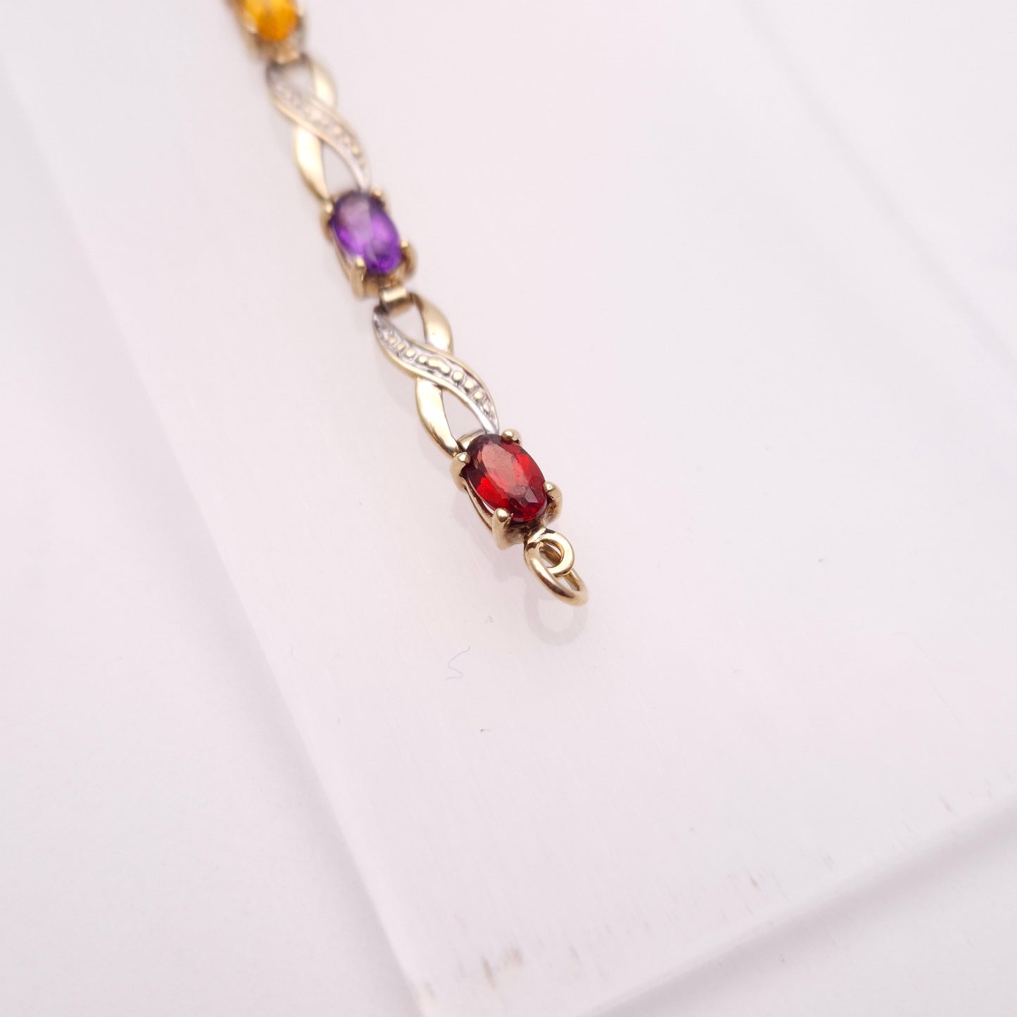 9ct Yellow Gold Rainbow Gemstone Bracelet with Garnet, Amethyst, Peridot etc.