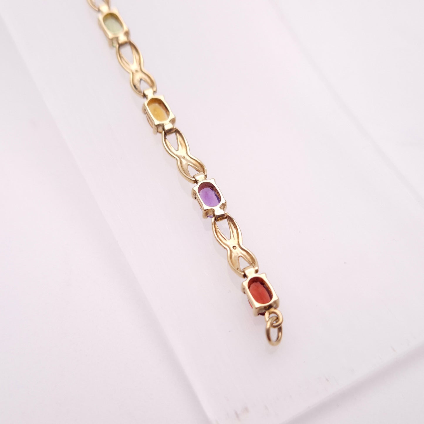 9ct Yellow Gold Rainbow Gemstone Bracelet with Garnet, Amethyst, Peridot etc.