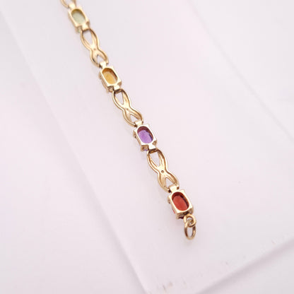 9ct Yellow Gold Rainbow Gemstone Bracelet with Garnet, Amethyst, Peridot etc.