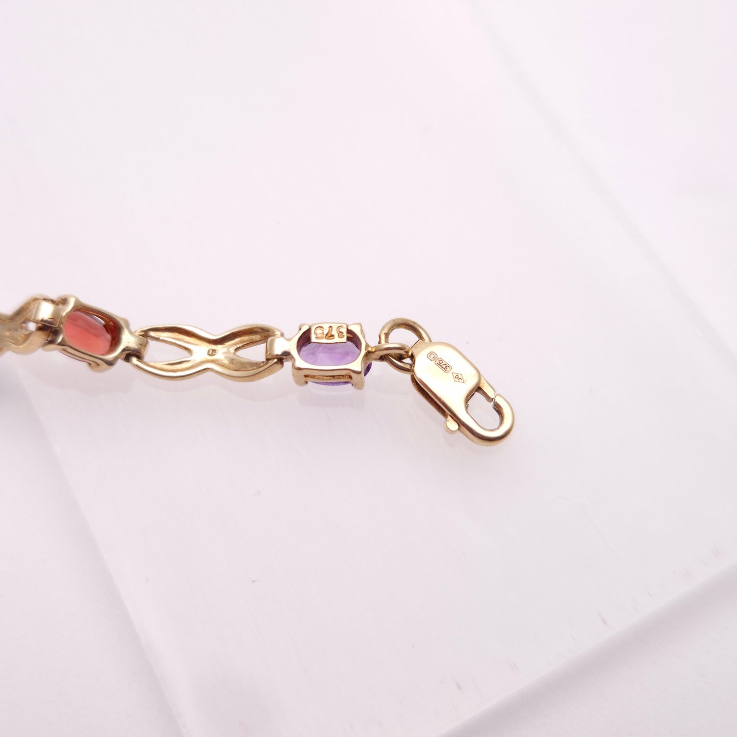 9ct Yellow Gold Rainbow Gemstone Bracelet with Garnet, Amethyst, Peridot etc.