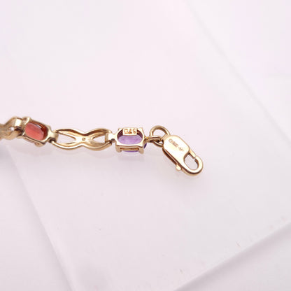 9ct Yellow Gold Rainbow Gemstone Bracelet with Garnet, Amethyst, Peridot etc.