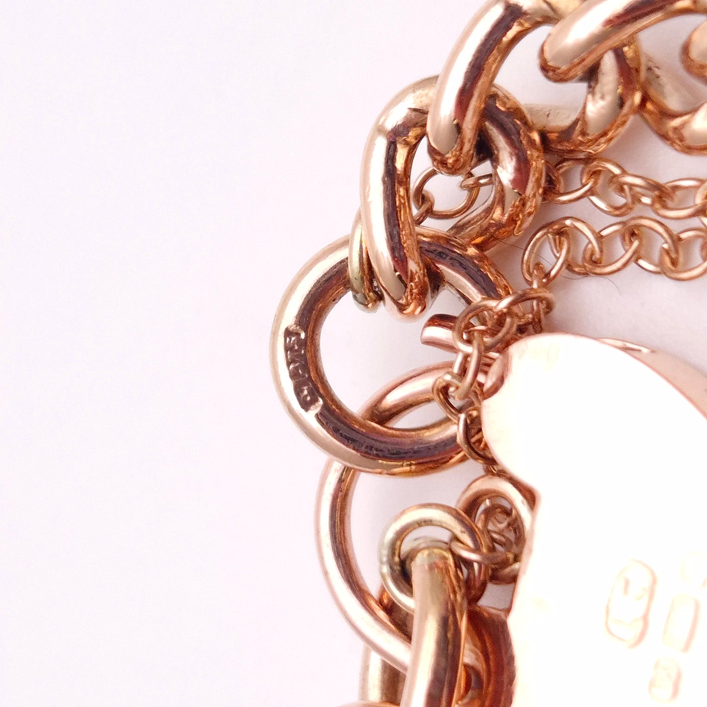 9ct Rose Gold Vintage Heavyweight Heart Padlock Curb Chain Bracelet