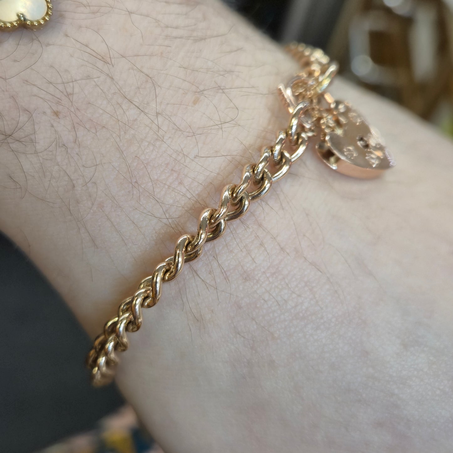 9ct Rose Gold Vintage Heavyweight Heart Padlock Curb Chain Bracelet