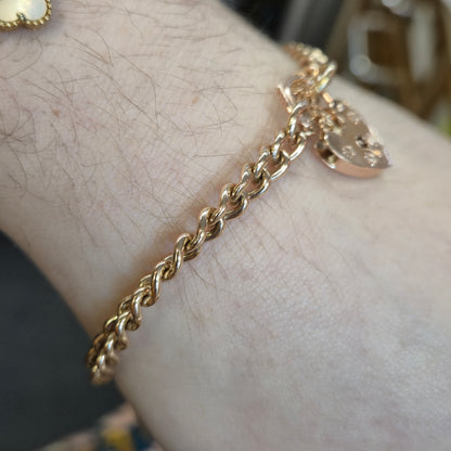 9ct Rose Gold Vintage Heavyweight Heart Padlock Curb Chain Bracelet