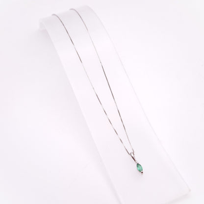 9ct White Gold Marquise Cut Emerald Solitaire Pendant Necklace