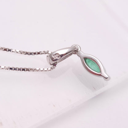 9ct White Gold Marquise Cut Emerald Solitaire Pendant Necklace