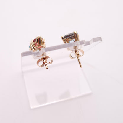 9ct Yellow Gold Pink Tourmaline and Blue Topaz Chunky Stud Earrings