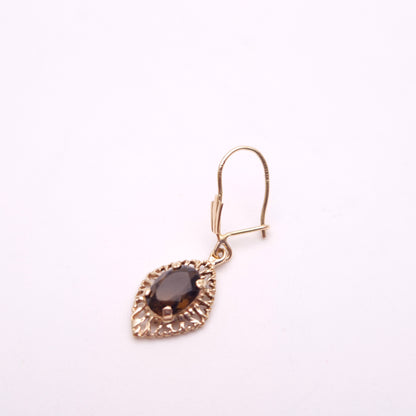9ct Yellow Gold Vintage Cut-Out Openwork Smoky Quartz Drop Earrings