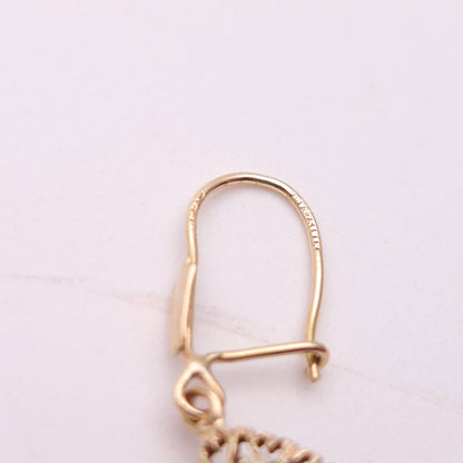 9ct Yellow Gold Vintage Cut-Out Openwork Smoky Quartz Drop Earrings