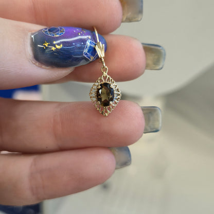 9ct Yellow Gold Vintage Cut-Out Openwork Smoky Quartz Drop Earrings