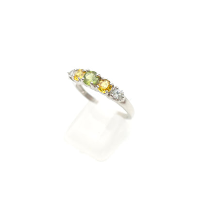 9ct White Gold Vari-Hue Green , Yellow, White Sapphire Five Stone Row Ring