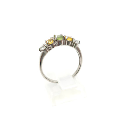 9ct White Gold Vari-Hue Green , Yellow, White Sapphire Five Stone Row Ring