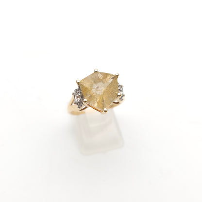 9ct Yellow Gold Chunky Rutilated Quartz And White Topaz Ring