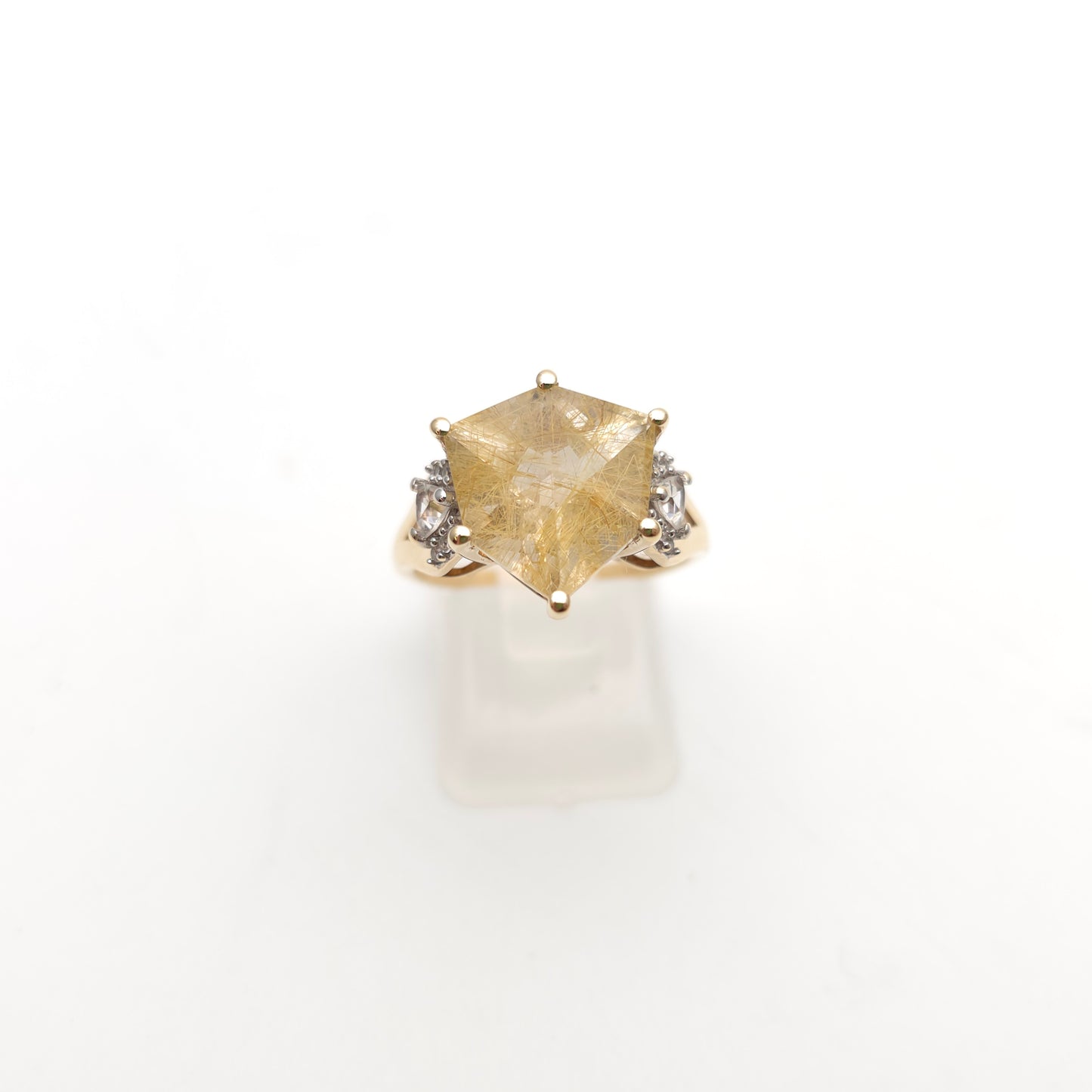 9ct Yellow Gold Chunky Rutilated Quartz And White Topaz Ring