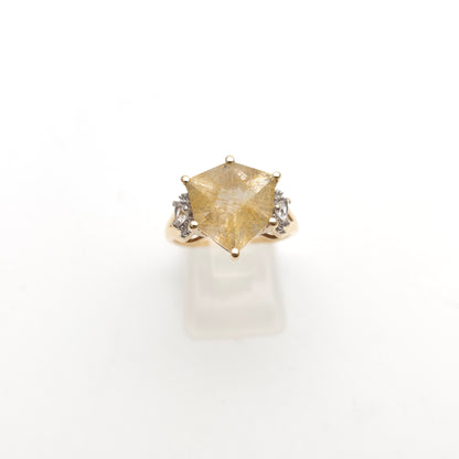 9ct Yellow Gold Chunky Rutilated Quartz And White Topaz Ring