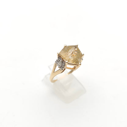 9ct Yellow Gold Chunky Rutilated Quartz And White Topaz Ring