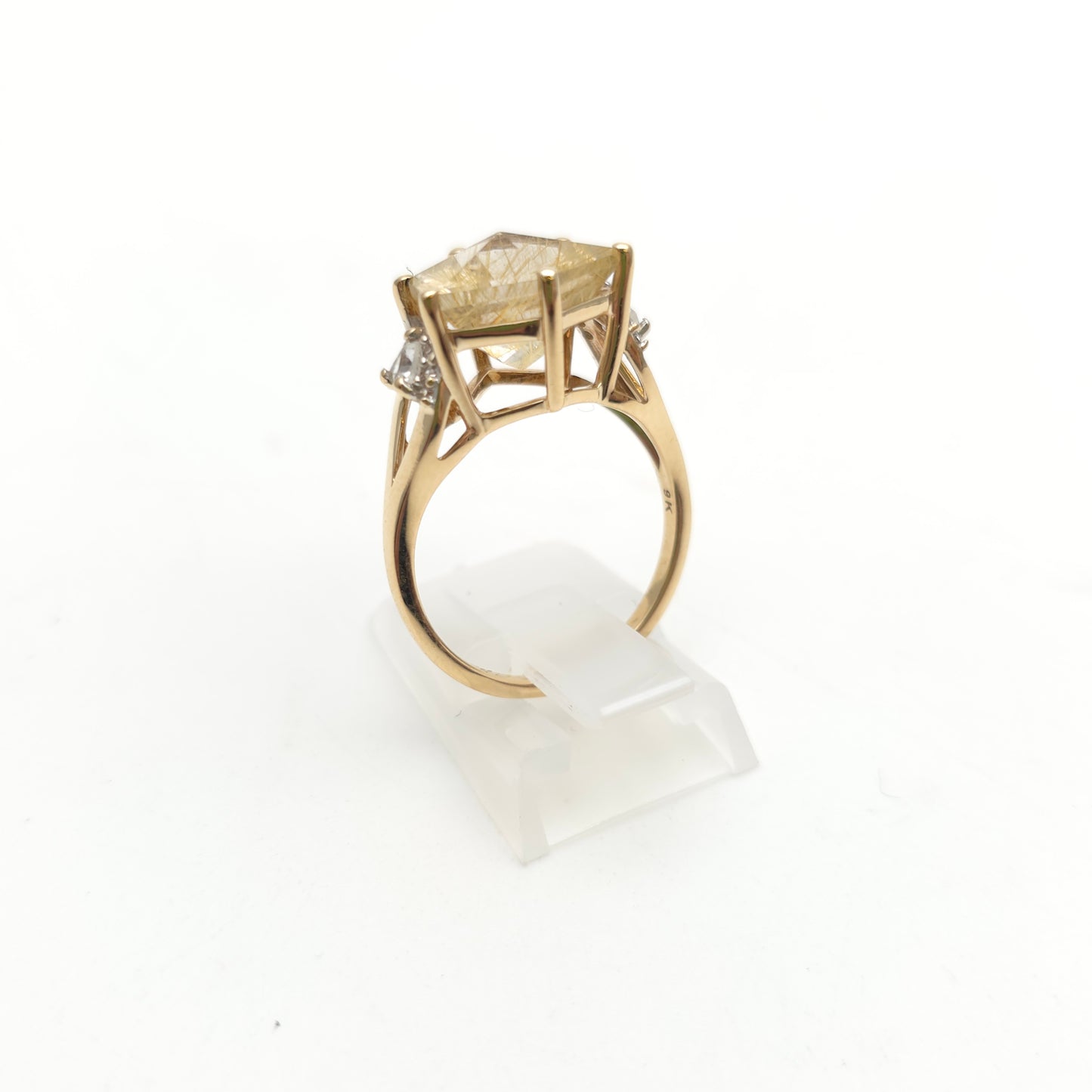 9ct Yellow Gold Chunky Rutilated Quartz And White Topaz Ring