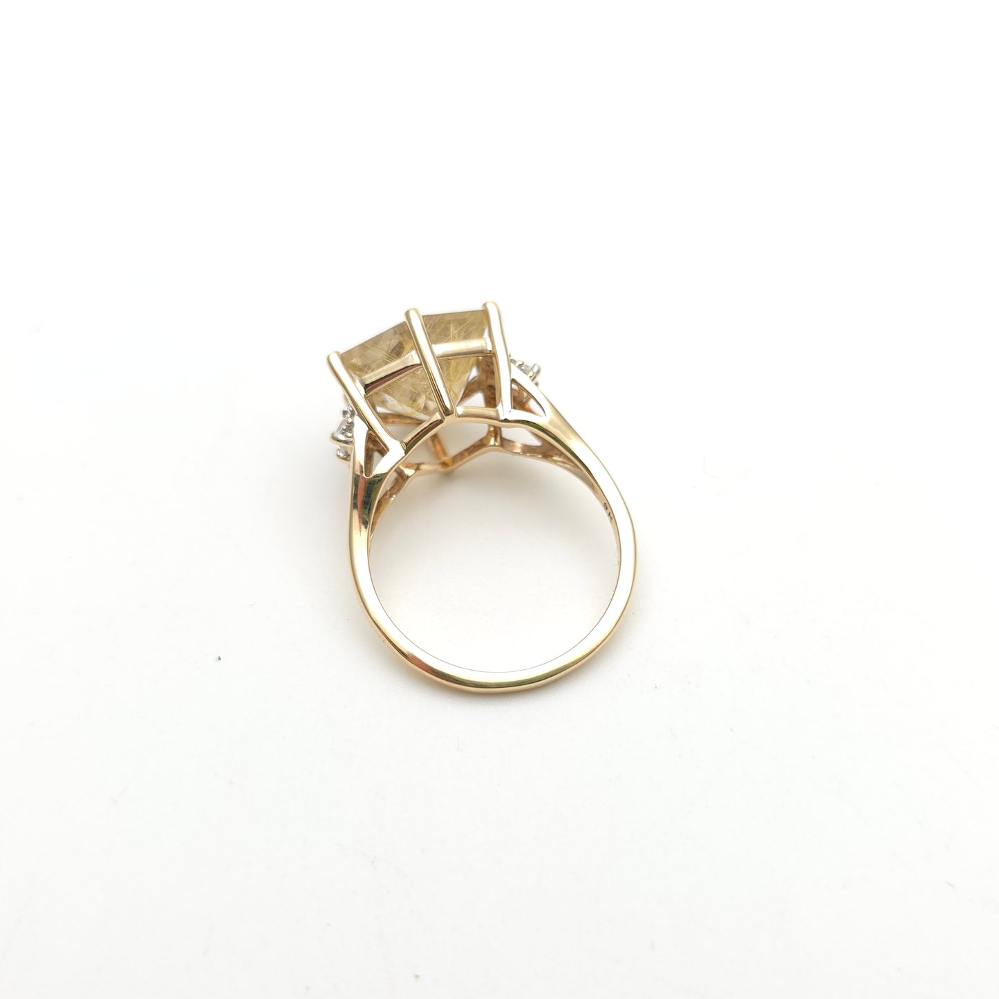 9ct Yellow Gold Chunky Rutilated Quartz And White Topaz Ring