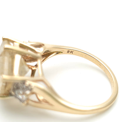 9ct Yellow Gold Chunky Rutilated Quartz And White Topaz Ring