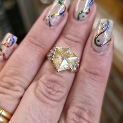 9ct Yellow Gold Chunky Rutilated Quartz And White Topaz Ring