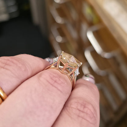 9ct Yellow Gold Chunky Rutilated Quartz And White Topaz Ring