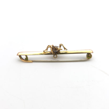 15ct Yellow Gold Antique Spider / Insect Pearl and Purple Stone Bar Brooch (AF)