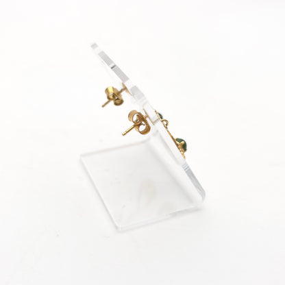 9ct Yellow Gold Vintage Green Stone Celtic Style Openwork Drop Earrings