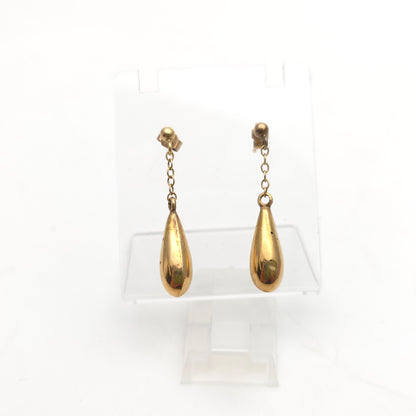 9ct Yellow Gold Antique Hollow Teardrop And Chain Drop Earrings