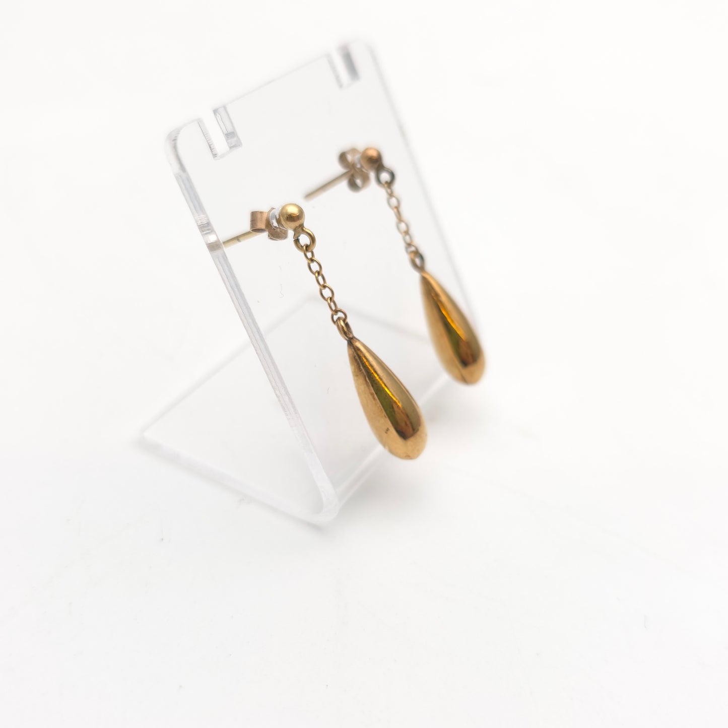 9ct Yellow Gold Antique Hollow Teardrop And Chain Drop Earrings