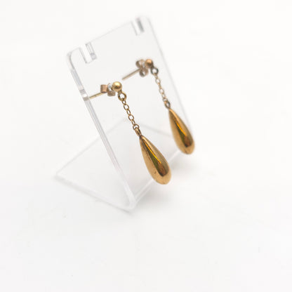 9ct Yellow Gold Antique Hollow Teardrop And Chain Drop Earrings