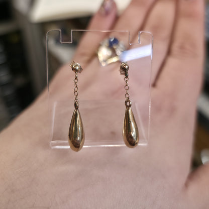 9ct Yellow Gold Antique Hollow Teardrop And Chain Drop Earrings