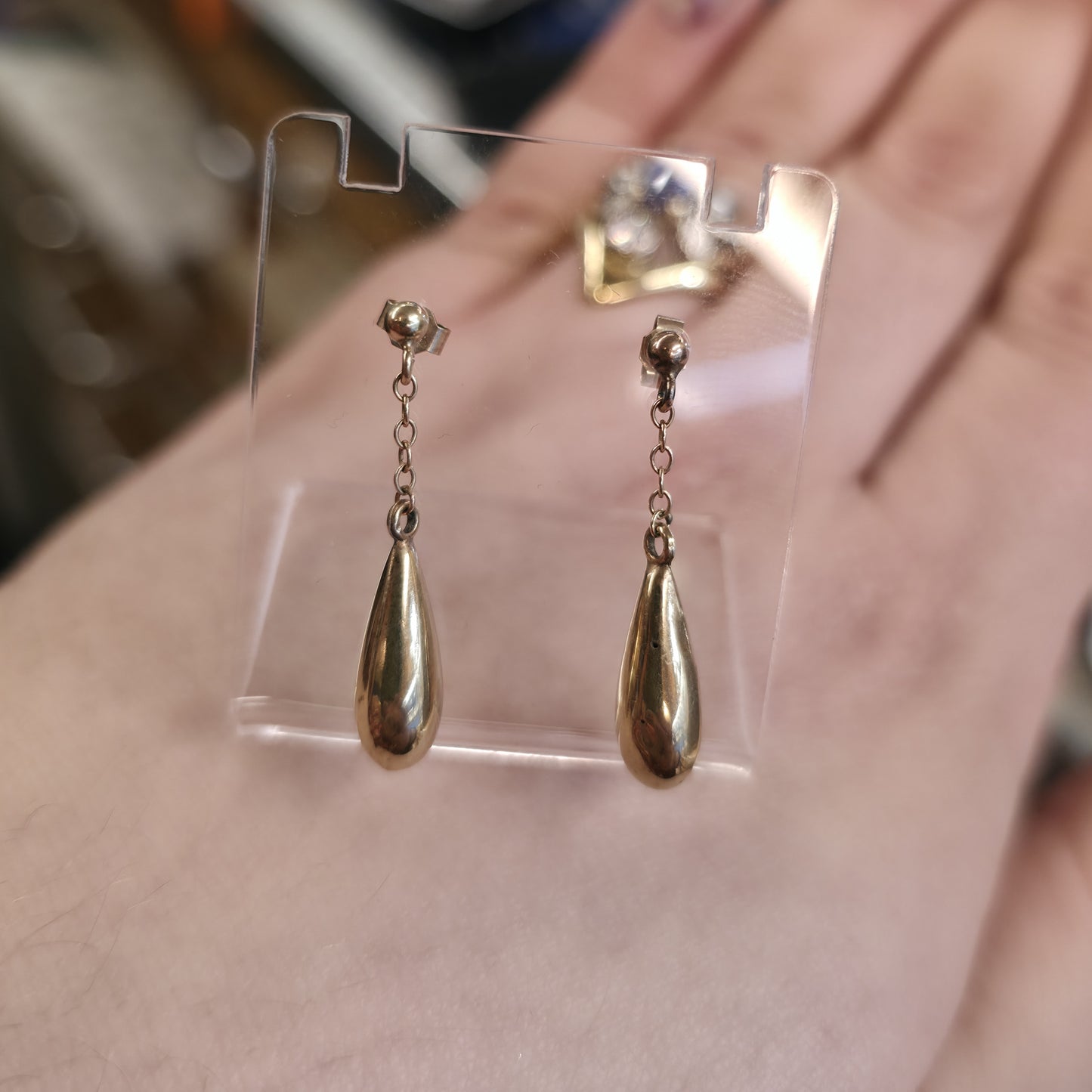 9ct Yellow Gold Antique Hollow Teardrop And Chain Drop Earrings