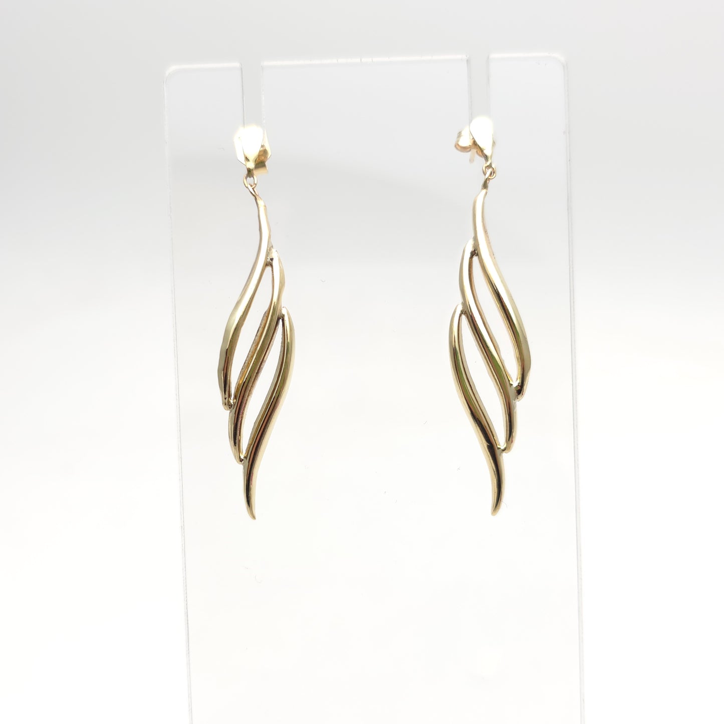 9ct Yellow Gold Extra Large Lightweight Openwork Wiggle Drop Earrings