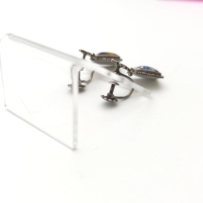 Sterling Silver Vintage Butterfly Wing Beach Scene Drop Earrings