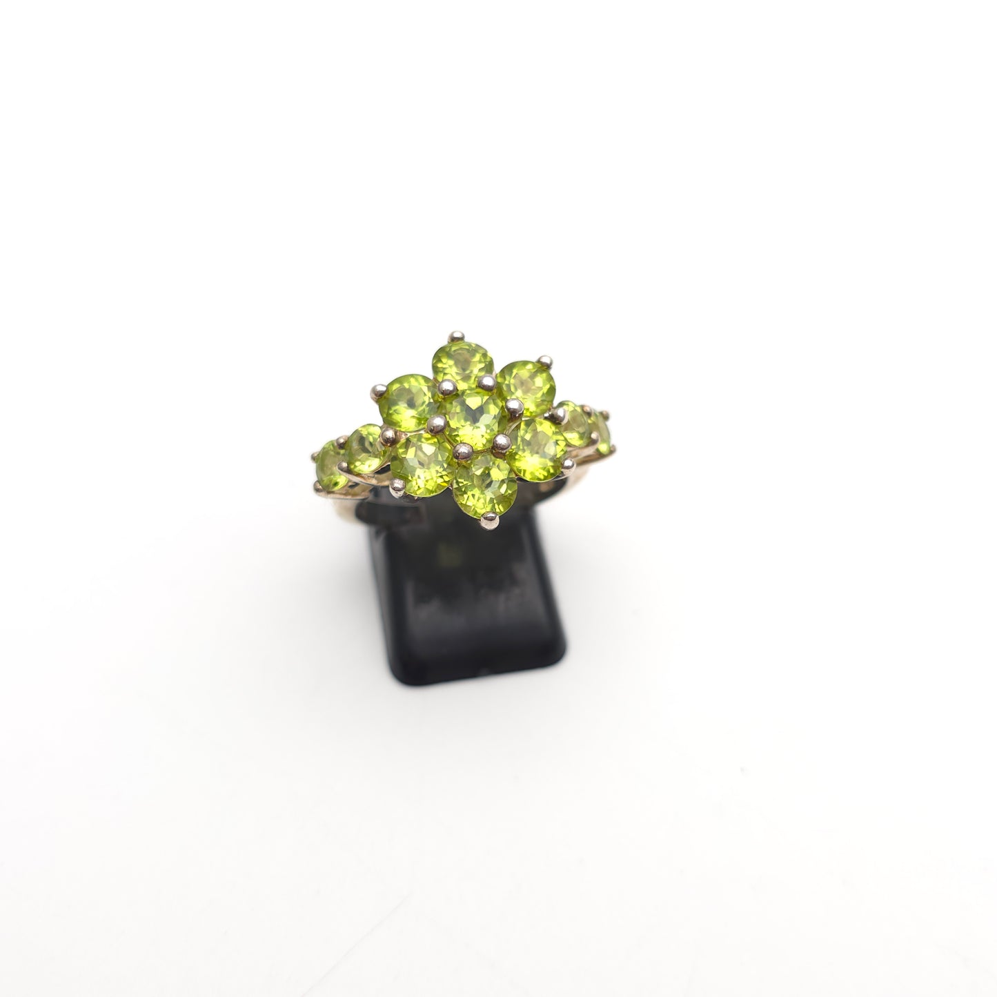 Sterling Silver Large Multi Stone Floral Peridot Cluster Ring